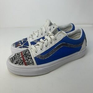 Custom Hand-Painted Vans Old Skool Blue/White - Men's 6 / Women's 7.5 - Unique
